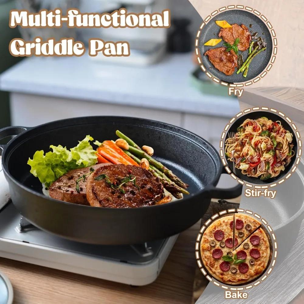 Non-Stick Cast Iron Skillet Non-coated Wok Kitchen Cookware Stir-fry Pan  Outdoor