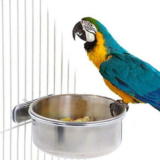 Bird Feeding Bowl Stainless Steel Cup with Clamp Parrot Feeder Birdcage Feeder Food Water Dish Pet