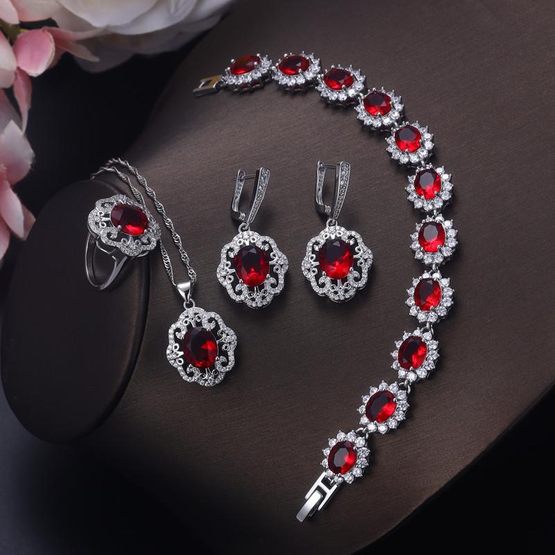 

Emerald encrusted Jewelry Set Ring Bracelet Necklace Earrings 10#