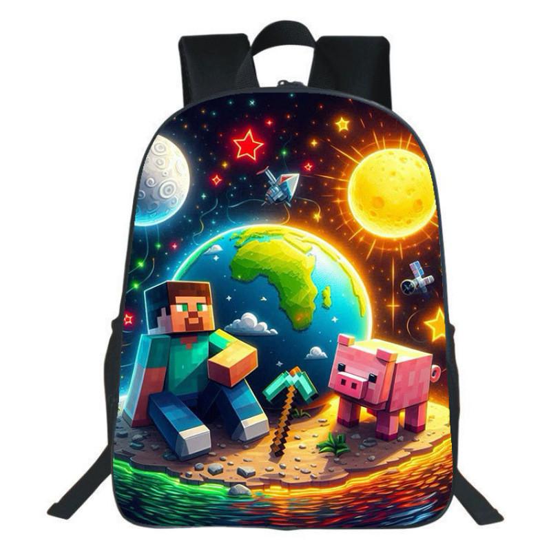 Minecraft Backpack For Kids With Printed Design Nylon School Bag With Padded Straps For Elementary Students