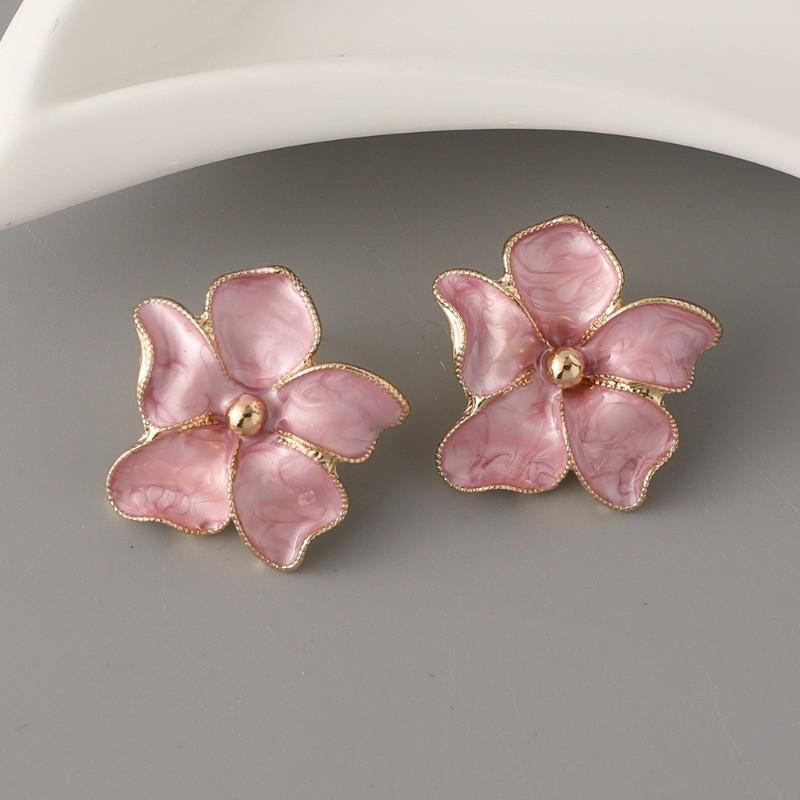 

Pinkdudu Vintage Drip Oil Flower Rose Zinc Alloy Earrings Simple Trendy Stud Earrings Women Jewelry PD2359 розовый