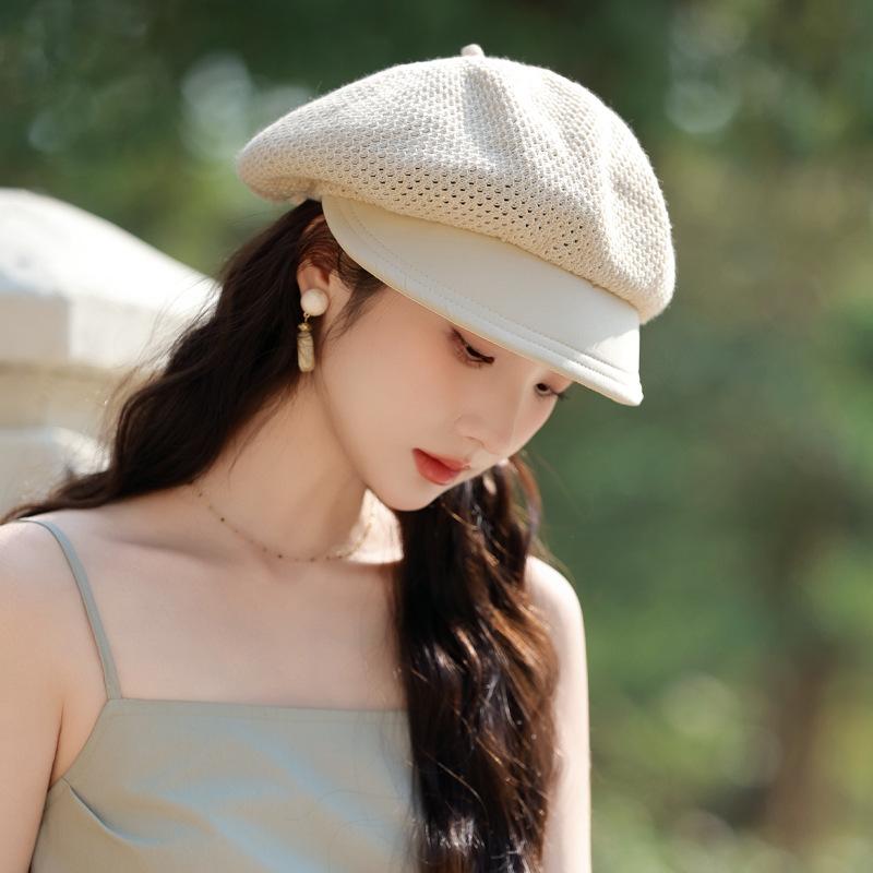Women S Hollow Mesh Beret Japanese Vintage Sun Protection Sun Shade Pumpkin Hat