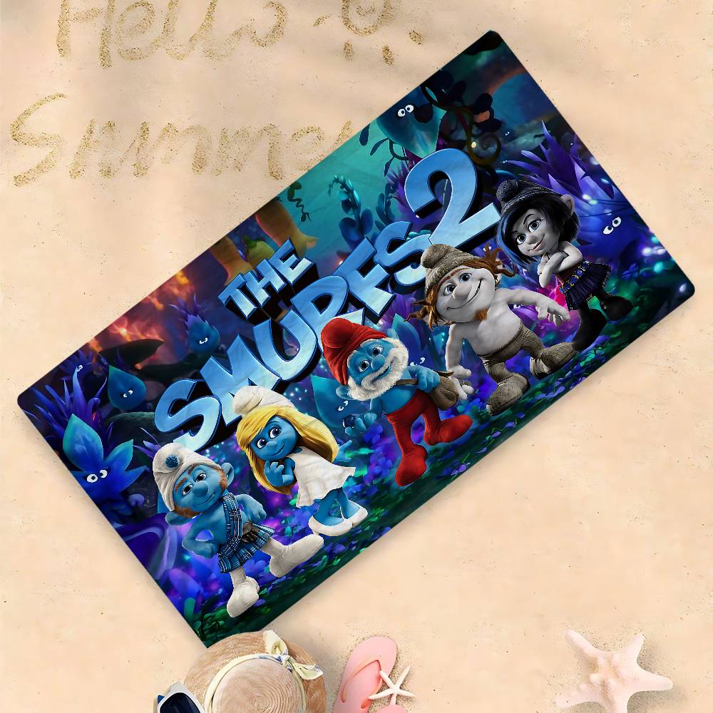 Cartoon S_Smurfs Microfiber Blanket Quick Drying Beach Towels Oversized Printing Super Absorbent Pool Towel Blanket