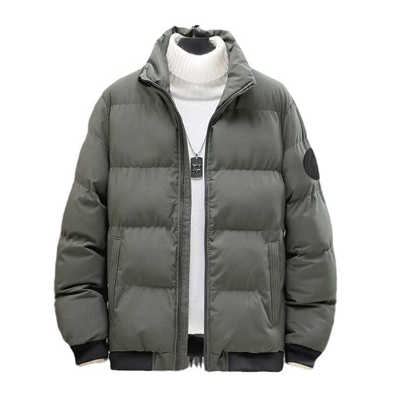 Men's Windproof Stand Collar Cotton Jacket: Autumn/Winter Trendy Streetwear, Thickened for Warmth and Cold Protection.