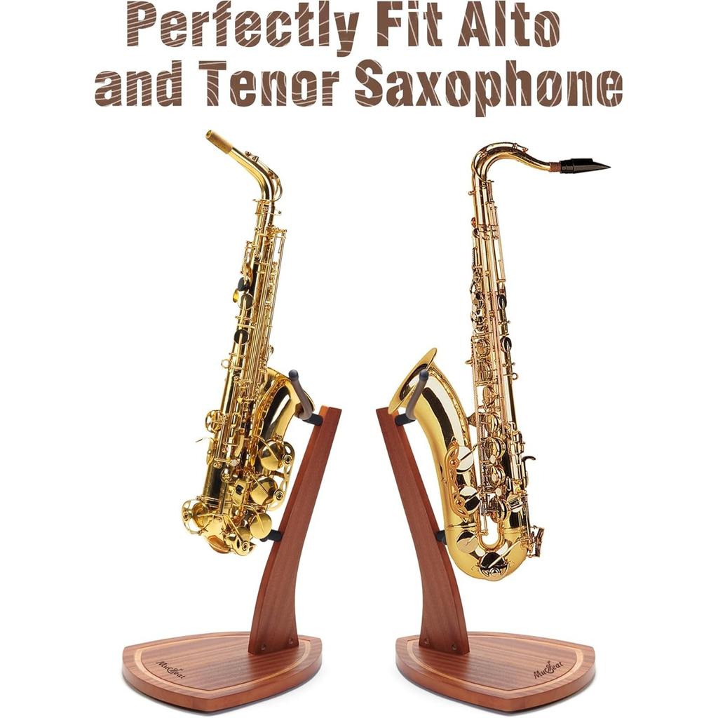 Musbeat Saxophone Stand, Saxophone Stand for Alto and Tenor, Mahogany Hardwood Alto Sax Stand with Soft Silicone Yokes, Handcrafted Wooden Tenor