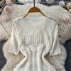 Hohe Qualität Frauen Chic Aushöhlen Gestrickte Pullover Kleid Sommer Elegante Kurze Sleev Midi Bodycon Meerjungfrau Kleider