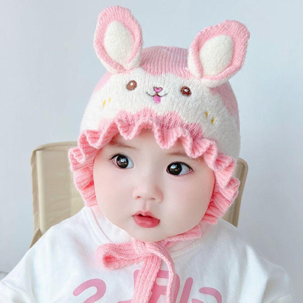 Rabbit Ear Infant Beanie Hats Solid Color Kids Pullover Cap Fashion Baby Knitted Hat Outdoor