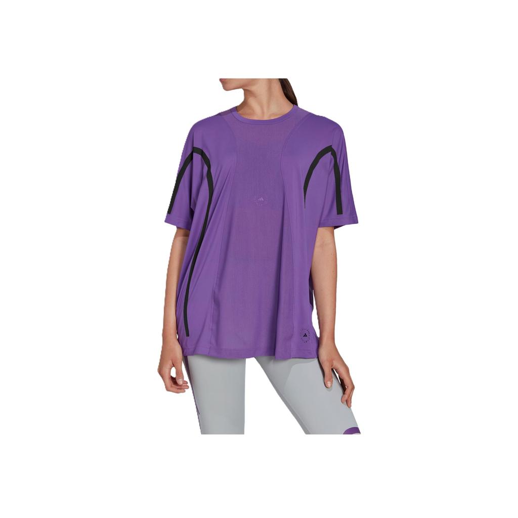Adidas X Stella McCartney Color Block Loose Short Sleeve T-Shirt, Contrast Color Soft Casual Daily Tops Women Bright Purple White HH7220