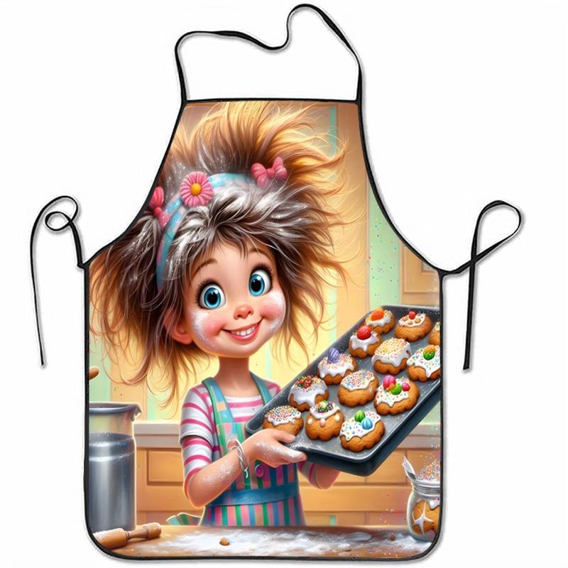 1pc Apron Featuring a Cute Girl Baking Dessert Pattern - Designed with Fun Cartoon Motifs to Break The Monotony of Kitchenware - Suitable for Everyday