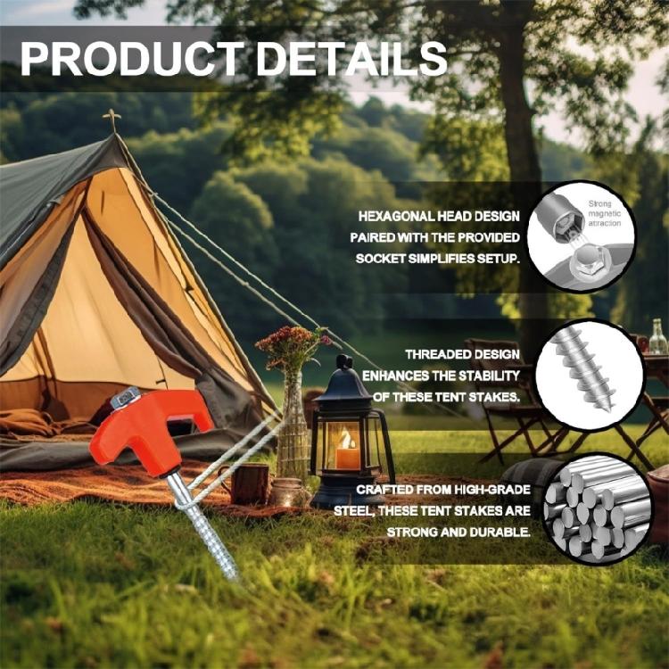 8Pcs Outdoor Tent Nails Campings Tent Peg with Hexagon Socket Ground Anchors Long Screw Thread Tent Canopies Stakes