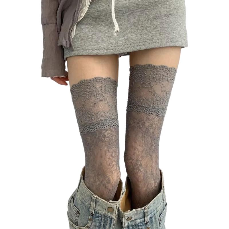 Skarpetki Damskie Jesień/Lato Jednolity Kolor Podkolanówki Koronkowe Damskie Podkolanówki Lolita Dziewczyny Długie Skarpety do Butów
