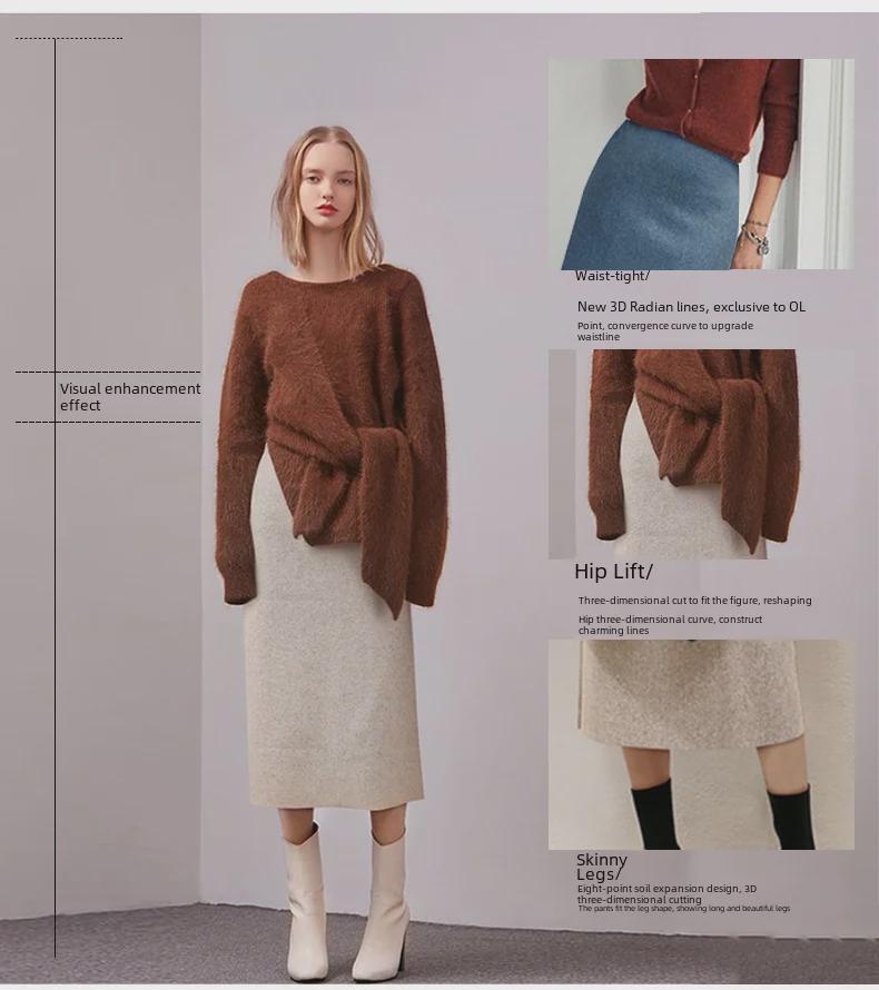 Damen Retro High-Waist Wollrock - Herbst/Winter A-Linie Mittellang