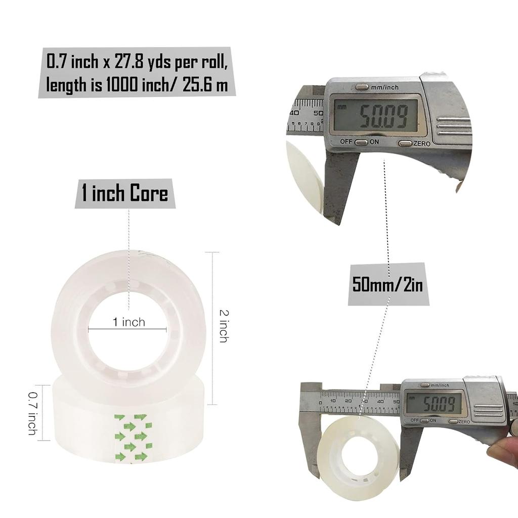 12 Pack Transparent Tape Clear Tape Refills Rolls Each Roll 3/4 x 1000 Inches, 1 inch Core, for Office, Home, School
