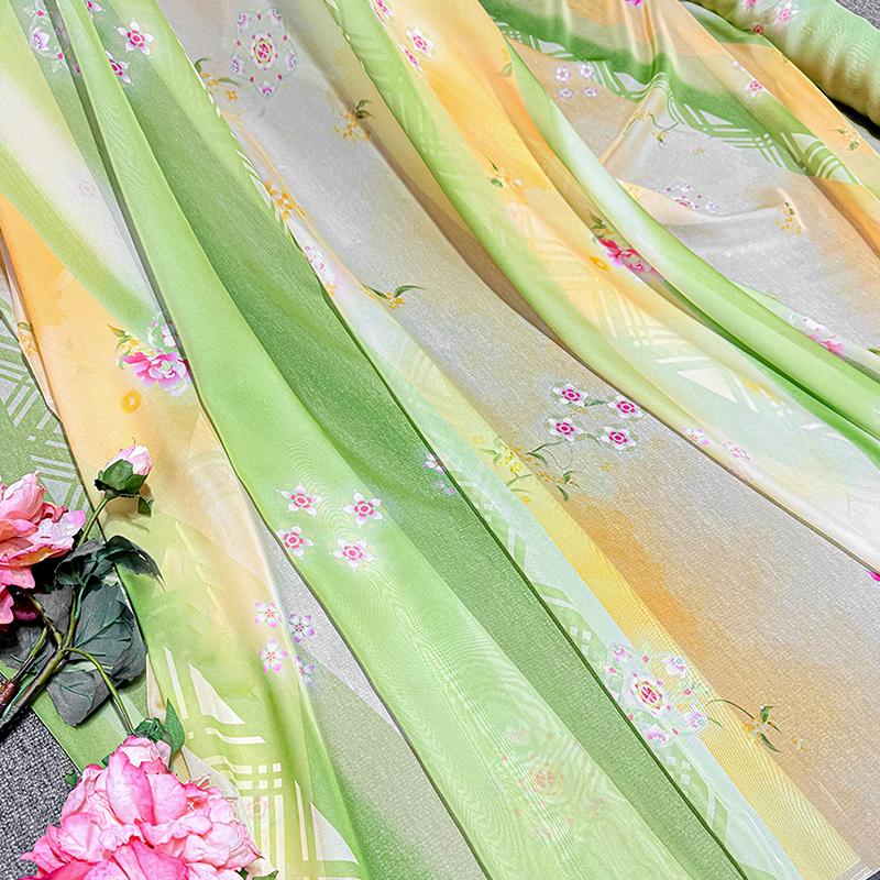 100*150cm Fairy Gradient Color Chiffon Fabric Ancient Style Flowers Printed Tulle Fabric DIY Hanfu Skirts Dress Stage Costume