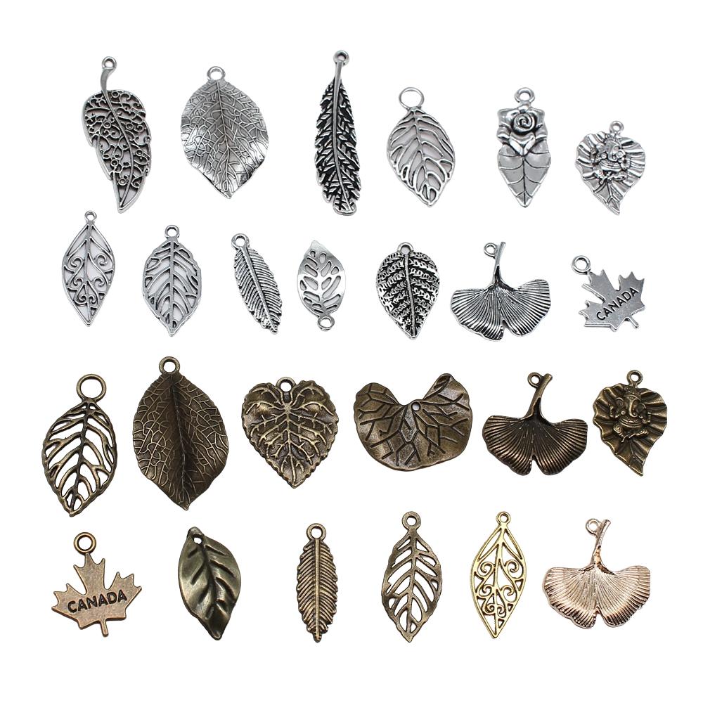 10pcs Tree Leaf Charms Pendant Antique Bronze Silver Color Pendants DIY Crafts Making Findings Handmade Tibetan Jewelry