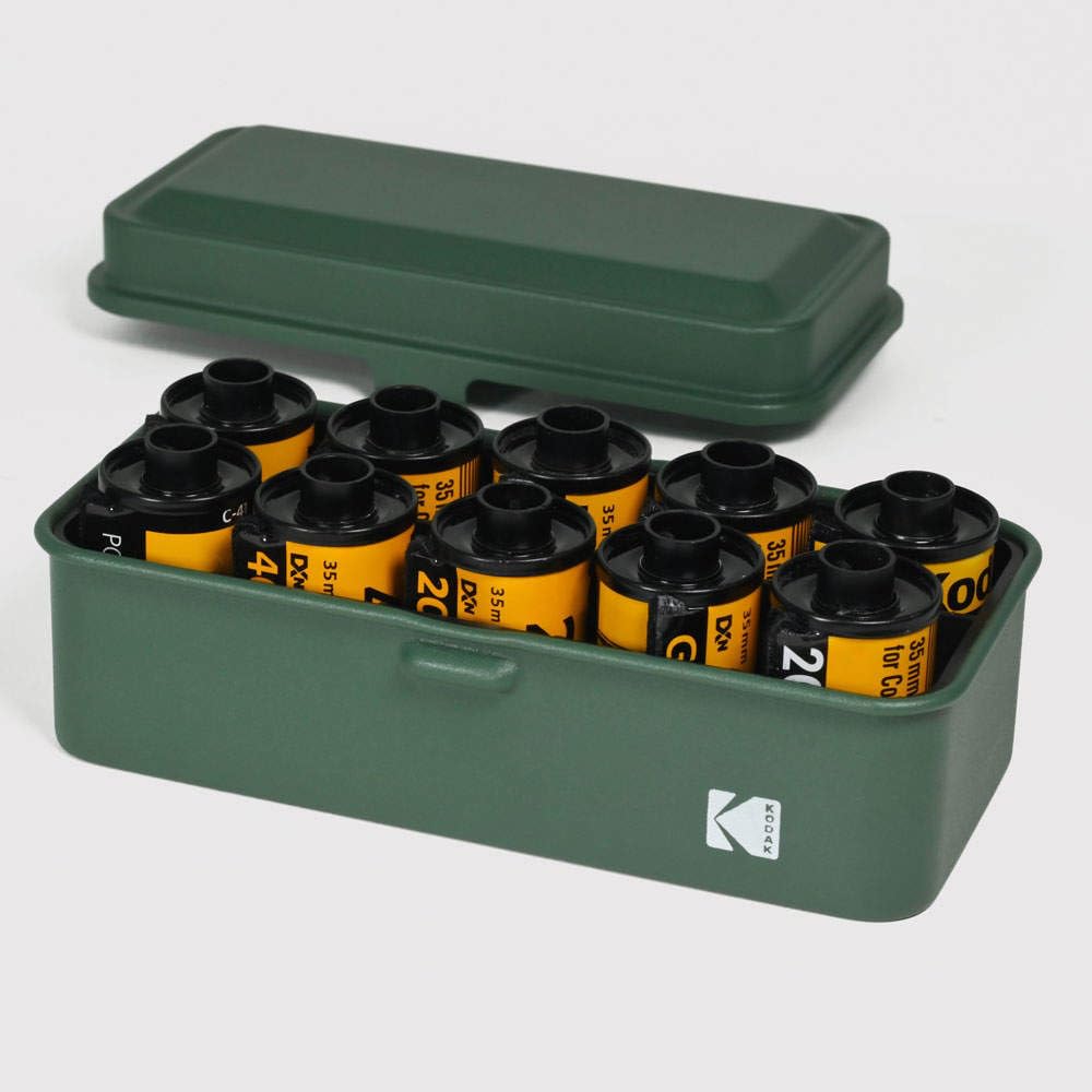KODAK Film Case Holds 8 Rolls of 120 Film 10 Rolls of 35mm Film Retro Steel Case for Film Organization Protection 120/135 - / - & (Olive Top/Olive