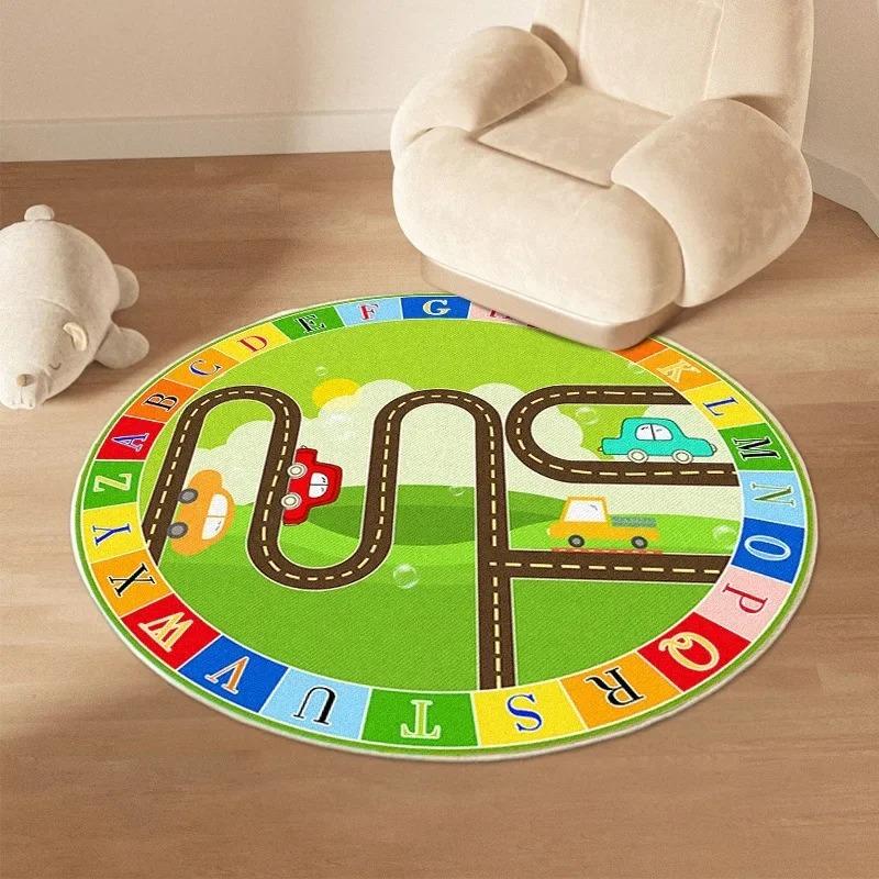 Cartoon Traffic Carpet Mat Rug Vehicles Road Maze Kids Educational Car Home Decoration Round Floor Mat Carpets for Living Room