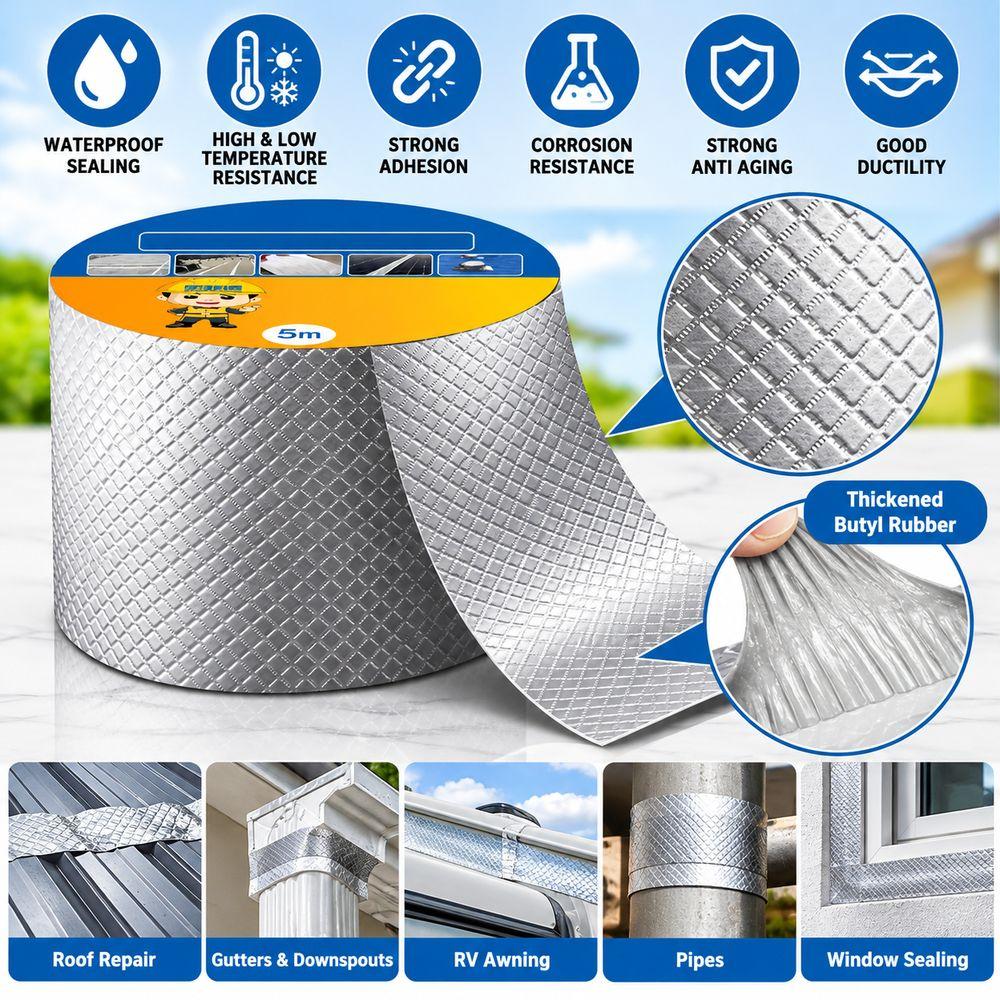 Self Adhesive Waterproof Sealing Tape Silver Aluminum Foil Tape Multi Use Leak Proof Tape Pipe