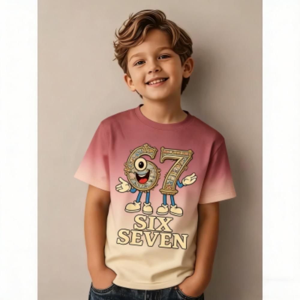 Fun Cartoon 67 Six Seven Multicolored Print Kids T-Shirts Summer Street Short-Sleeve Outdoor Casual Tops for Boy and Girl's Tees Top