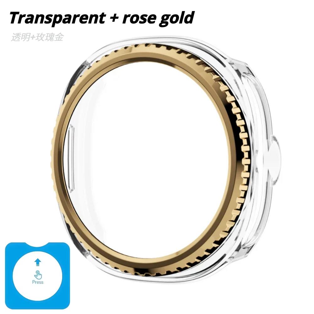 

Безель-кільце+Чохол для Samsung Galaxy Watch 8 classic 46mm Захисник Жорсткий ПК Бампер Рамка Galaxy Watch8 classic Загартована плівка Захисний Watch 8 Classic 46mm рожевий колір золота