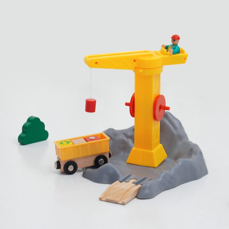 Wooden Train Track Accessories Tower Crane Compatible with Thomas Brio Track All Major Brand Railway Track