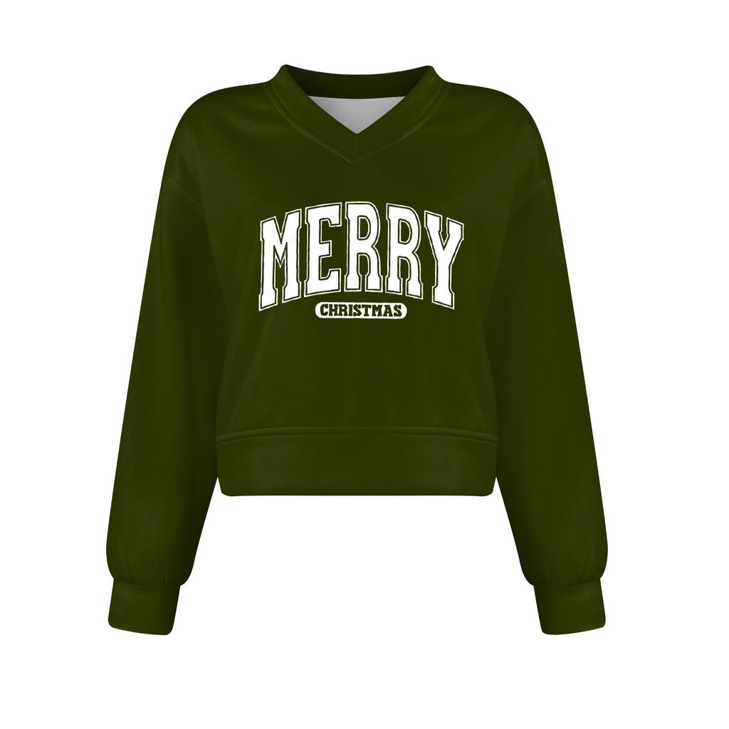 Women's Casual Fashionable Comfortable Padded V-Neck Christmas Printed Long Sleeve Sports Sweatshirt