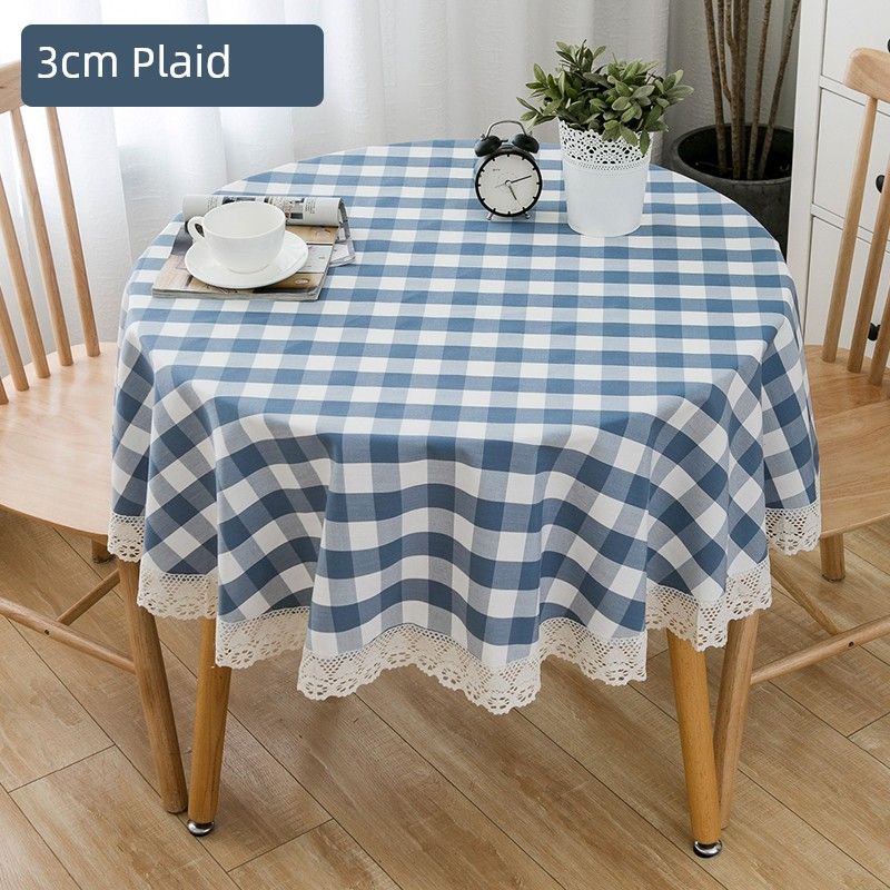 

Хлопок и Лен Утолщенная Клетчатая Ткань Кофейный Столик Скандинавский Маленький Круглый Столик Lake blue grid Square 90*90cm
