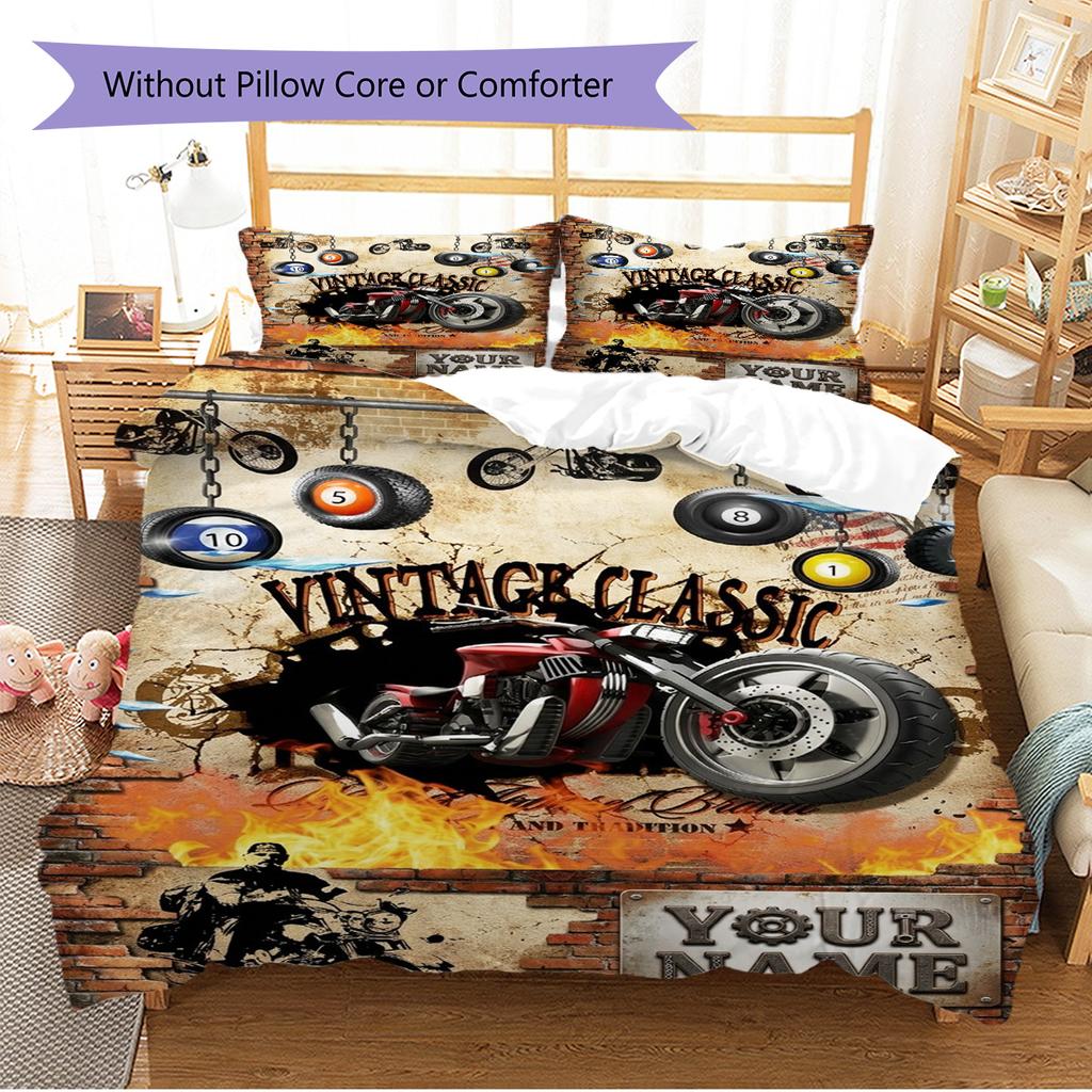 Name Custom Motor cycles Pattern Bedding Set Quilt Cover Pillowcase Home Decor Gift (1 * duvet cover + 2 * pillowcase, without core)