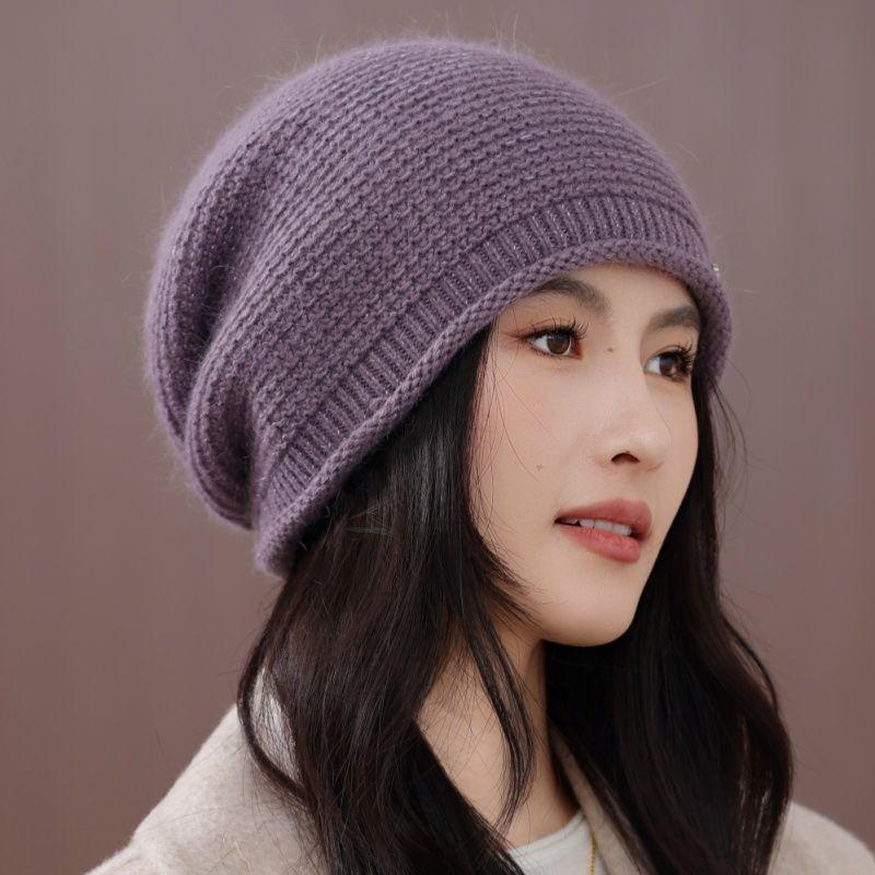Autumn and Winter Wool Hat Women's New Fashion Rabbit Fur Beret Thermal Ear Protector Knitted Hat