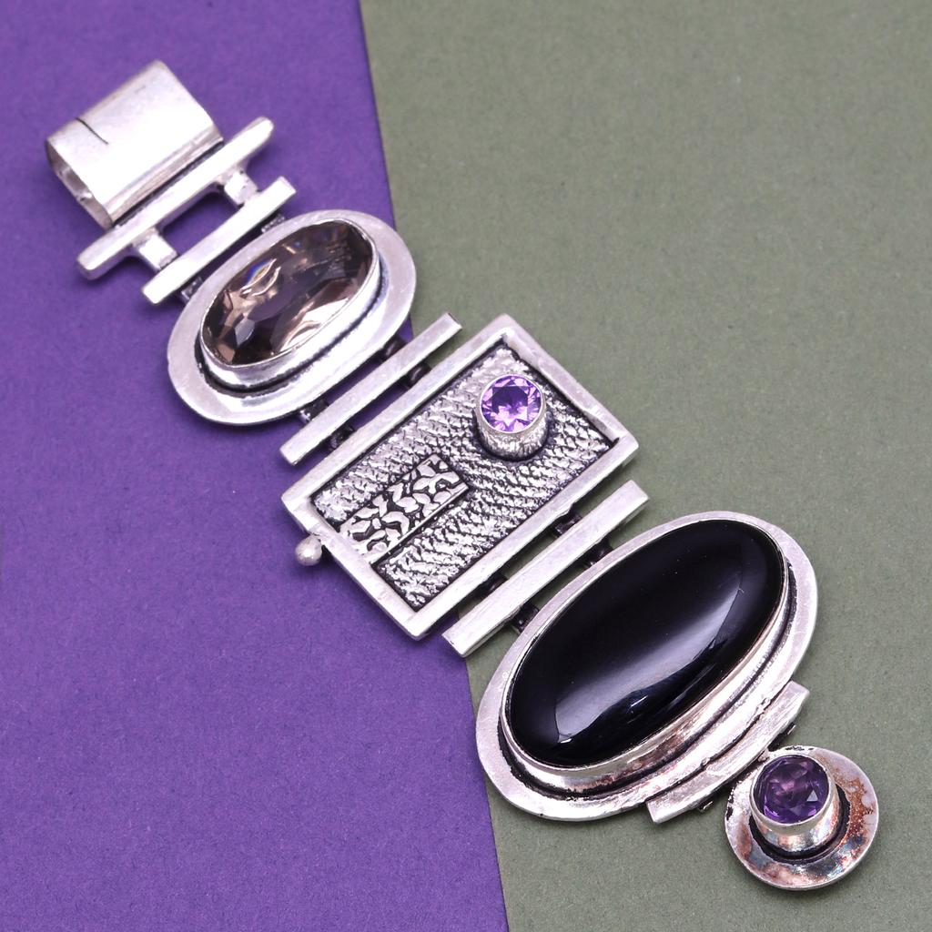 Colier din argint, ametist, bijuterii cadou, pandantiv lucrat manual de 45 cm