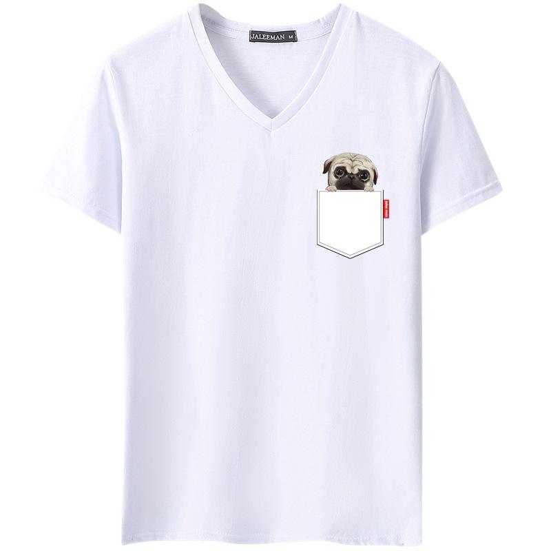 QICED Summer Short-sleeved T-shirt Men's V-neck Trend Bottom Shirt