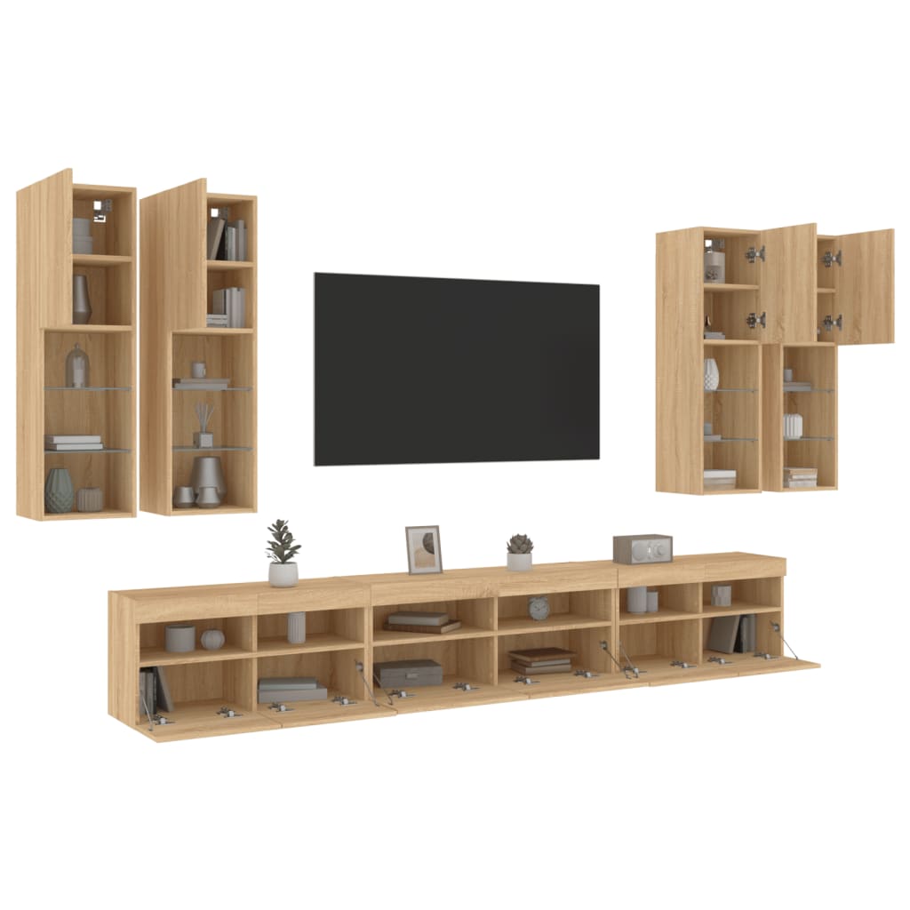 7 Piece TV Wall Unit with LED Lights Sonoma Oak