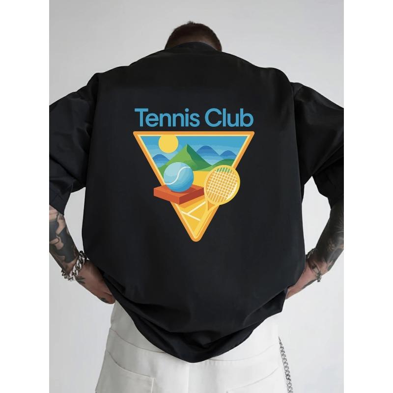 European Size Tennis Club Double-Sided Print Pattern Men's Fashion Trend T-Shirt, Suitable for Home Daily Casual Wear and Outdoor Fitness Sports