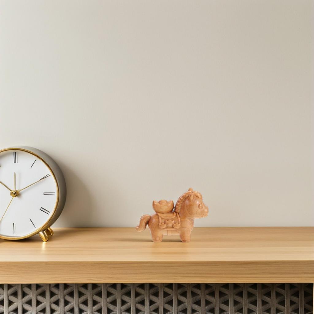 Small Wooden Horse Statue Hand-Carved Vintage Desk Decor Miniature Wood Animal Sculpture Home Office Decoration Feng Shui
