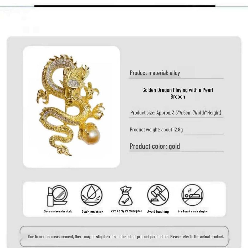 Vielseitige Golddrachen- und Perlenbrosche für Damen und Herren - Stilvolles Anzugmantel-Anstecknadel-Accessoire