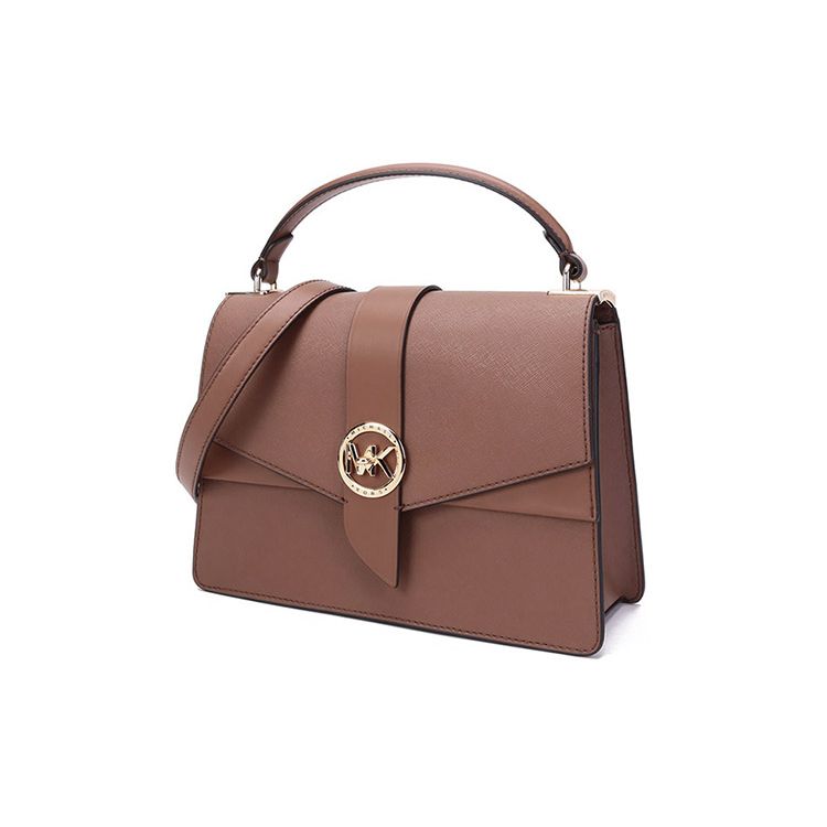 Michael Kors MK Greenwich Gold Logo Letter Flap Minimalist Fashion Leather Shoulder Tote Bag Women handbags Brown 30H1GGRS2L-LUGGAGE