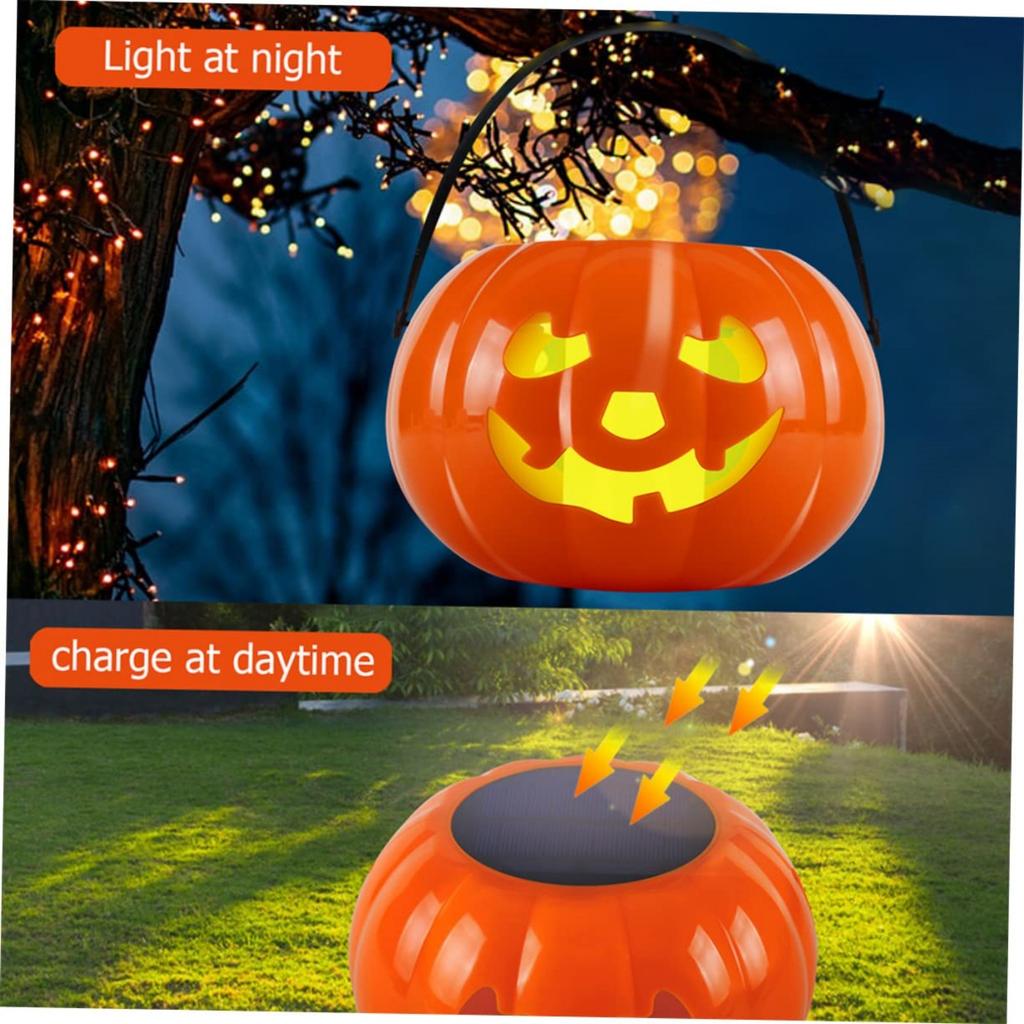 Pumpkin Flame Lights, Outdoor Garden Stake and Hanging Decor, Flickering LED for Halloween Fall Festive
