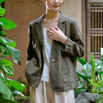 Women's Spring Cotton and Linen Literature and Art Casual Loose Large-format Suit Collar Shirt Women's Linen Distressed Sand Washed Outside
