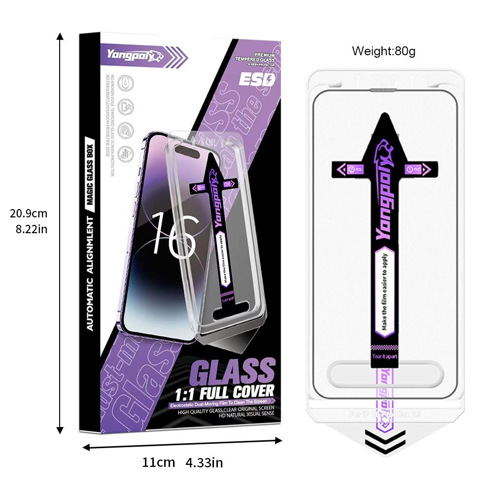 Yangpaly Staubdichte Einfache Installation HD Displayschutzfolien für iPhone 16 15 14 Plus 13 12 11 Pro Max X XS XR Gehärtetes Glasfolie