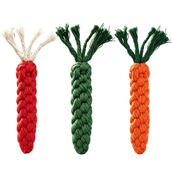 Braided Carrot Dog Toy Safe Cotton Rope Dog Chew Toy Teeth Cleaning Toy for Puppy Teething Interactive Fetch Play