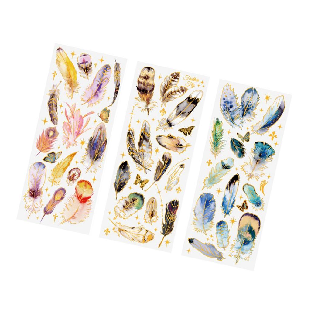 3 Piece Feather Journal Stickers PET Art Journal Embellishment Scrapbooking DIY Art Craft