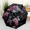 1pc Sombrilla de Flores Calavera con 8 varillas de hierro y un mango de plástico, apertura y cierre automáticos, portátil y plegable1086