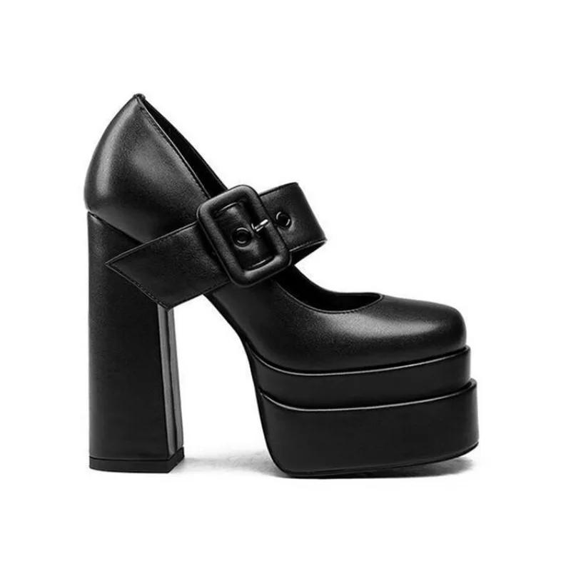 Fashion Double Waterproof Platform Thick Heel Mary Jane High-heeled Shoes Fashion Square Head Shallow Mouth Commuter Women Singles Shoes