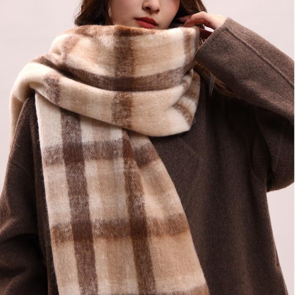 Tassel Winter Cashmere Scarves Mohair Long Shawl Neck Wrap Plaid Wool Scarf  Student