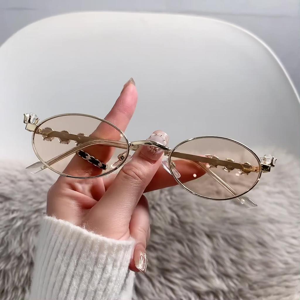 New Fashion Diamond Sunglasses Women Small Frame Oval Sun Glasses Uv400 Vintage Sunglass Eyewear With Box