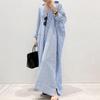 Cardigan rayé en coton, ample, grande taille, robe irrégulière de banlieue