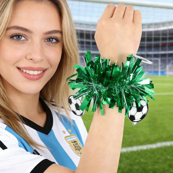 Flor de Pulso com Tema de Futebol Pulseira de Pom Pom de Líder de Torcida Flor de Dança Bola de Flores para Eventos de Futebol Dia do Jogo Lembrancinhas de Festa