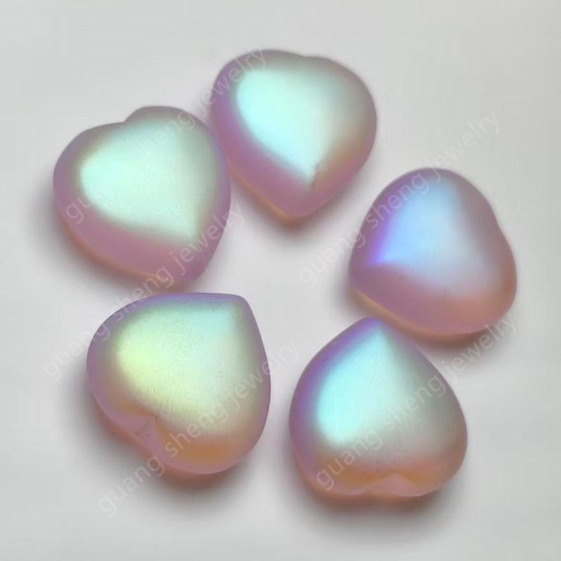 In-Stock Heart-Shaped Moonstone Color Glass Gemstone for Jewelry Accessories