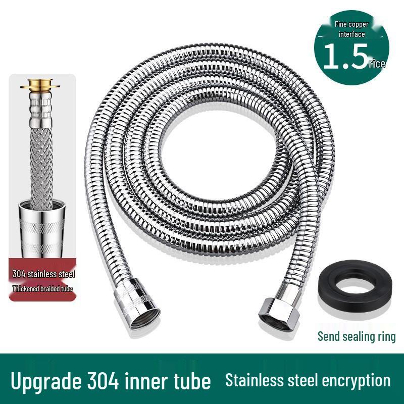 Universal Stainless Steel Shower Head with Soft Hose and Sprinkler Connector for Bathing.