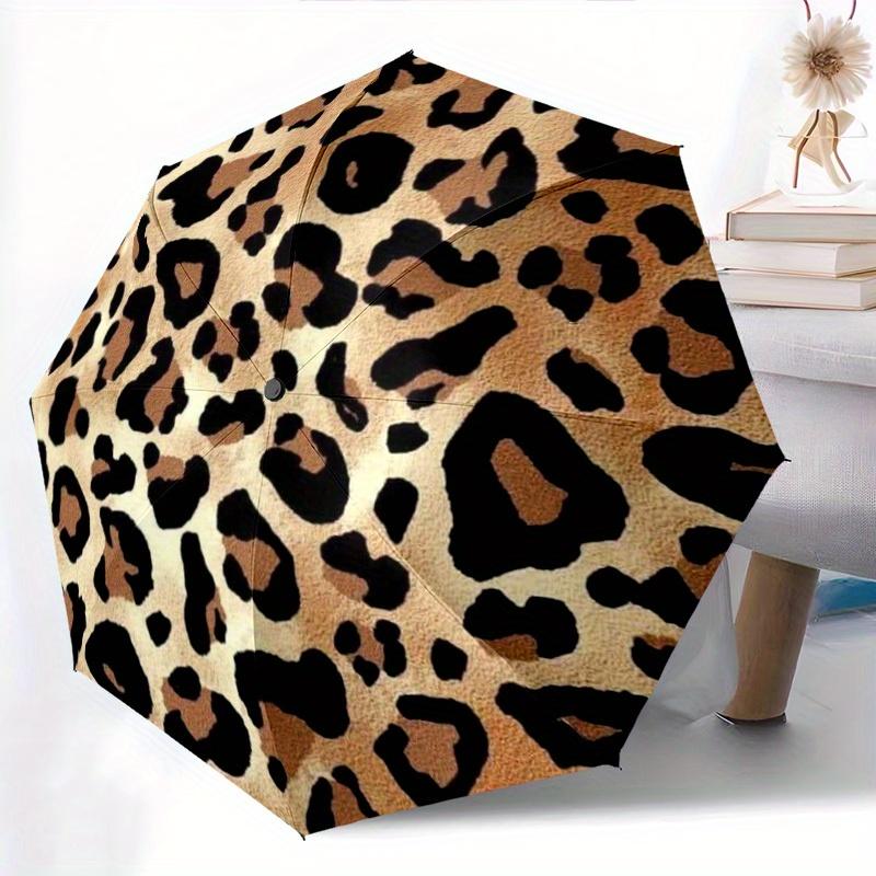 Leopard Patterned Umbrella: Compact Folding Umbrella Featuring a Sturdy Iron Frame,8-Rib Design Ideal for Year-Round Use,Versatile Umbrella